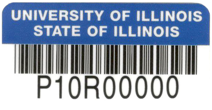 Sample image of University/State of Illinois inventory tag for equipment
